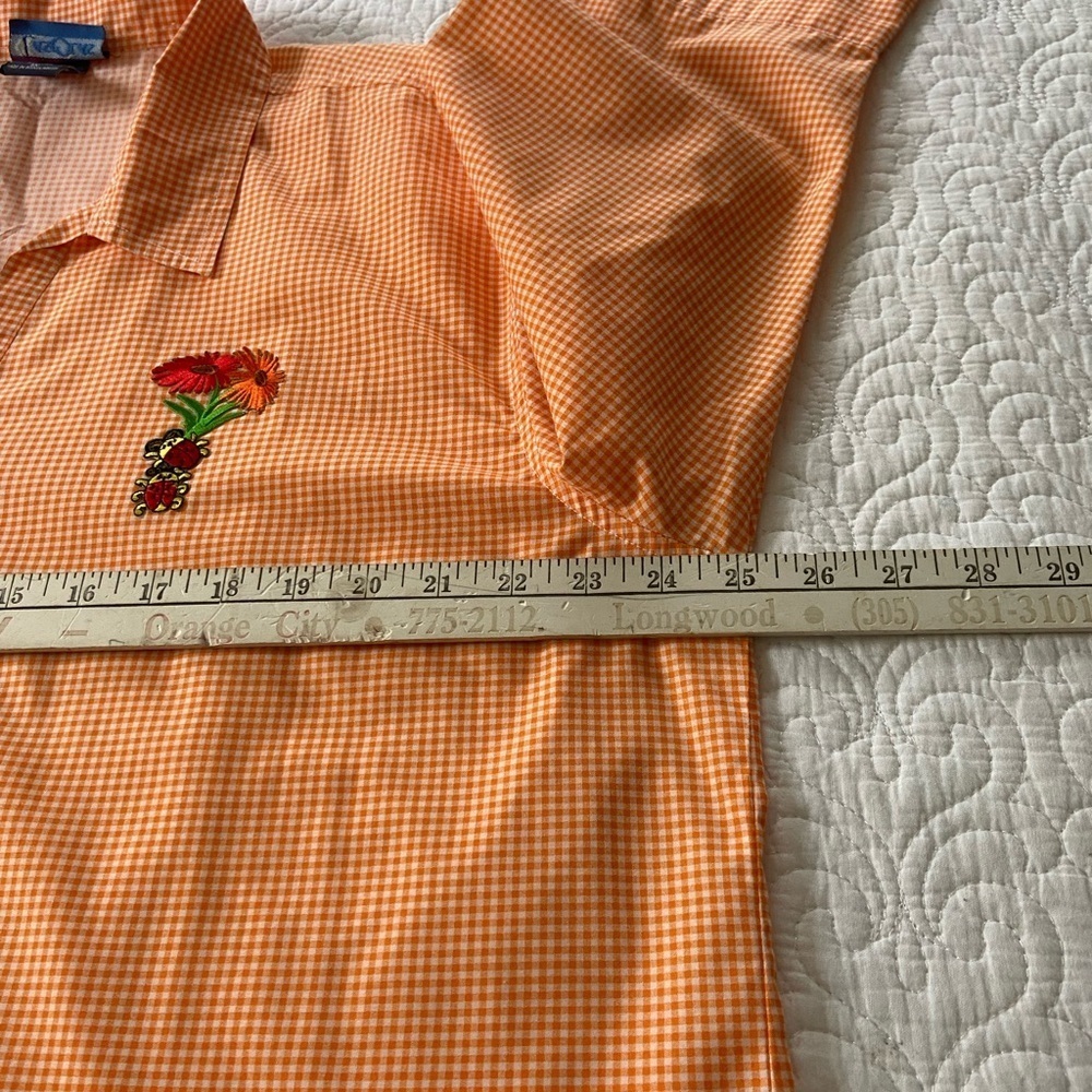 Las Olas Orange and White Gingham Button Down Shirt Cottagecore Cabincore Retro - Picture 13 of 14